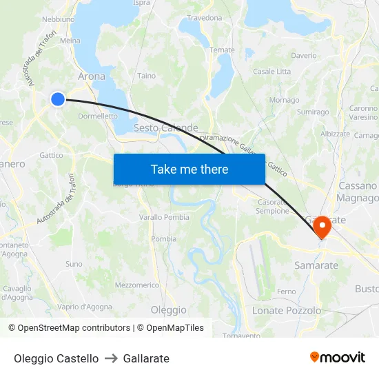 Oleggio Castello to Gallarate map