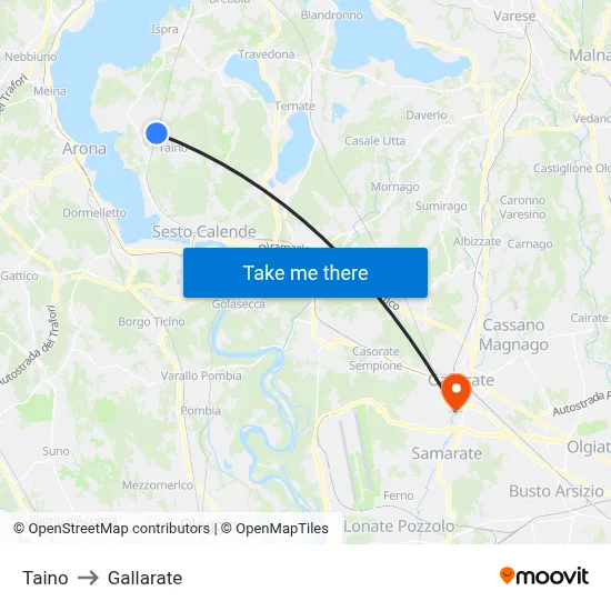 Taino to Gallarate map
