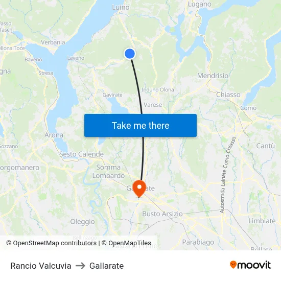 Rancio Valcuvia to Gallarate map