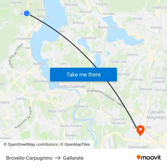 Brovello-Carpugnino to Gallarate map
