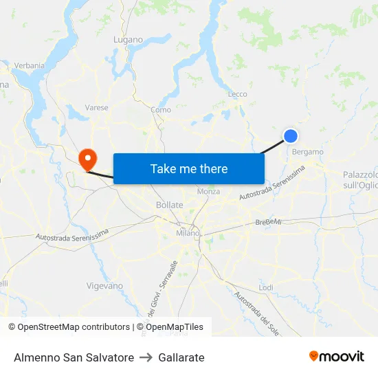 Almenno San Salvatore to Gallarate map