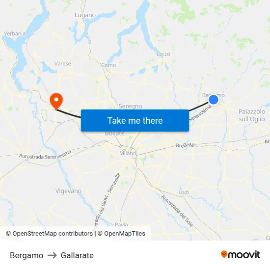 Bergamo to Gallarate map