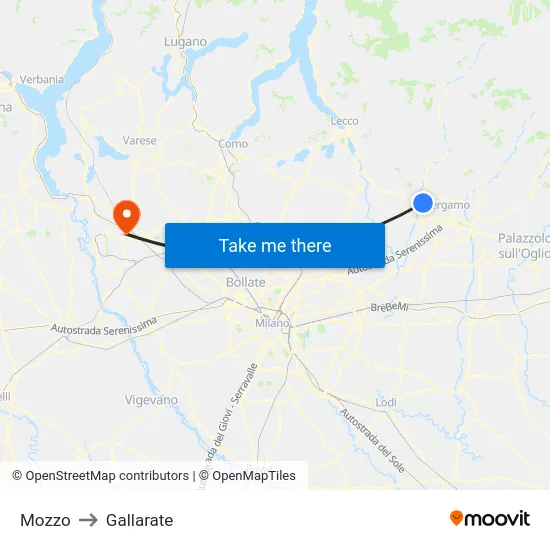 Mozzo to Gallarate map