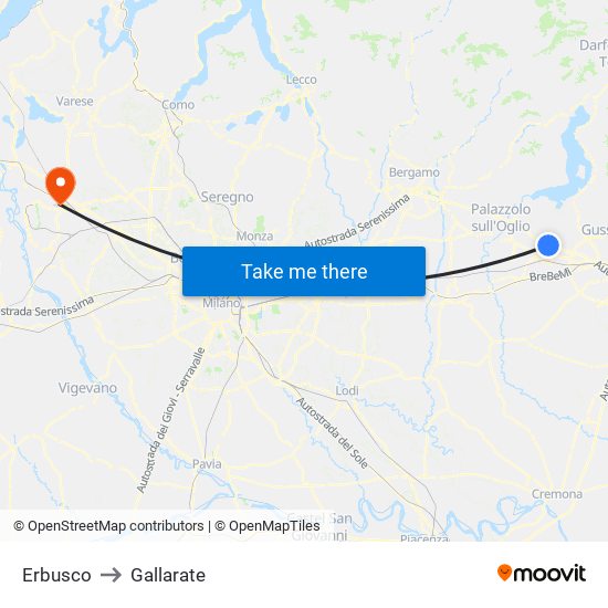 Erbusco to Gallarate map