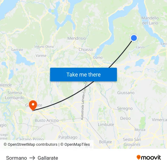 Sormano to Gallarate map