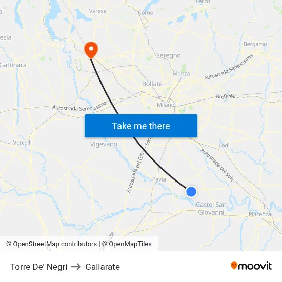 Torre De' Negri to Gallarate map