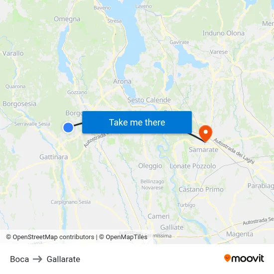 Boca to Gallarate map