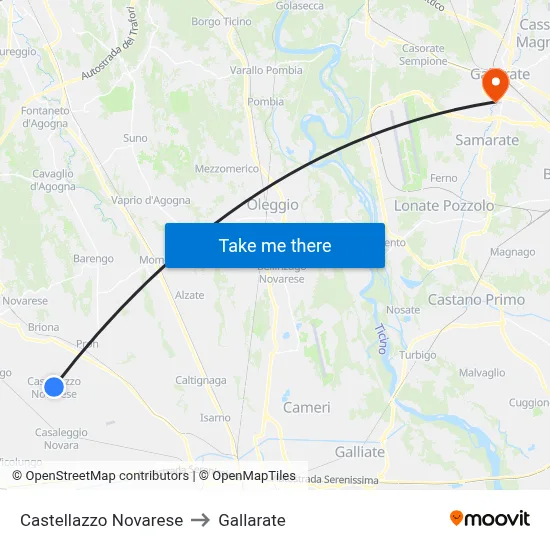 Castellazzo Novarese to Gallarate map