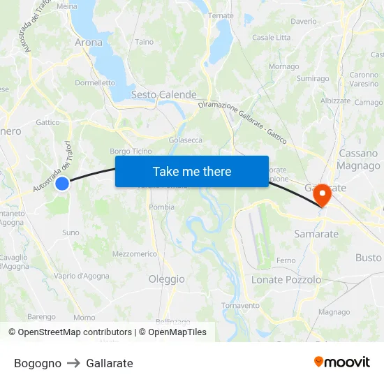 Bogogno to Gallarate map