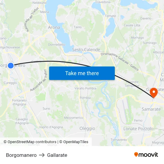 Borgomanero to Gallarate map