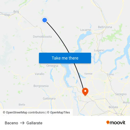 Baceno to Gallarate map
