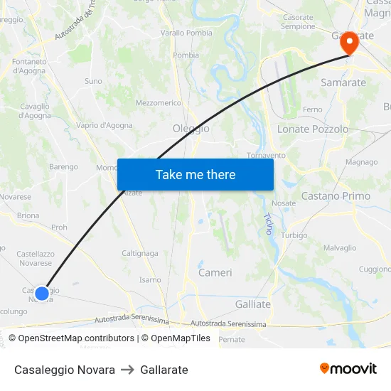Casaleggio Novara to Gallarate map