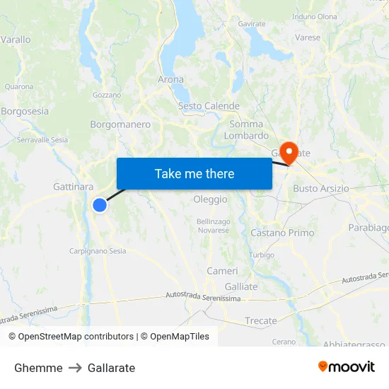 Ghemme to Gallarate map