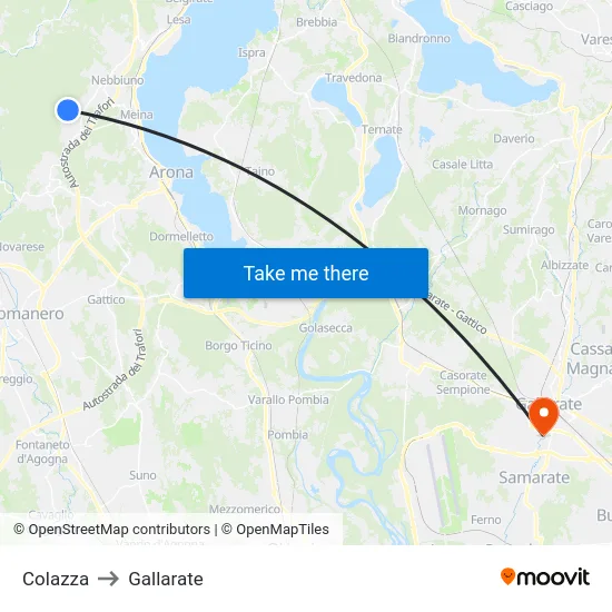 Colazza to Gallarate map