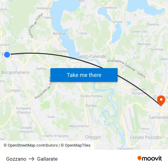 Gozzano to Gallarate map