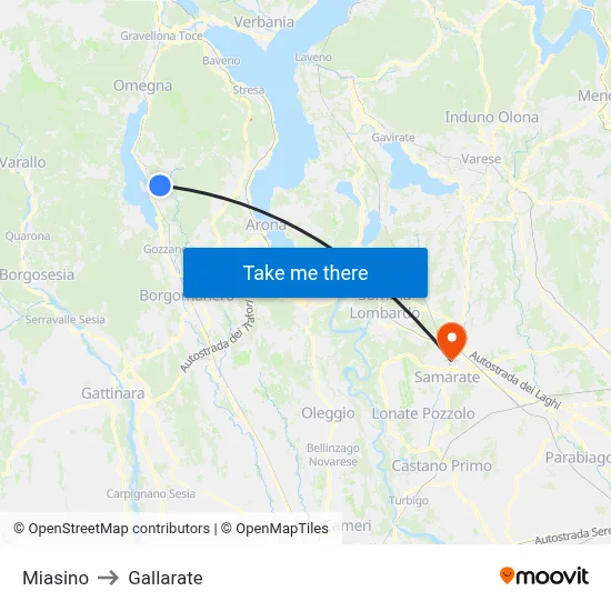 Miasino to Gallarate map