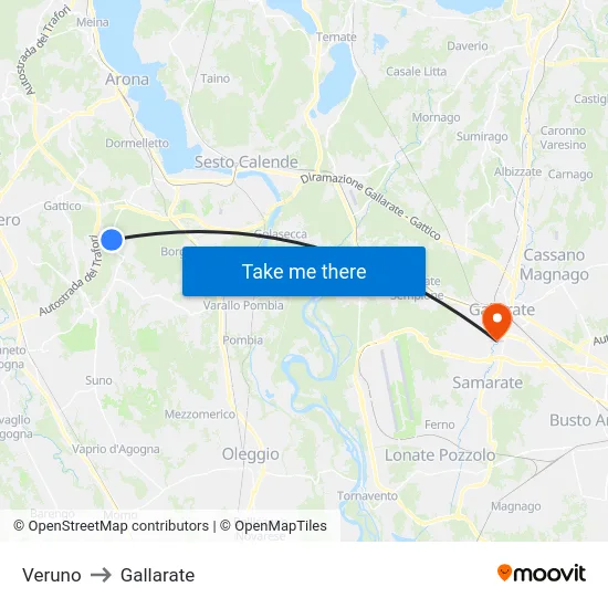 Veruno to Gallarate map