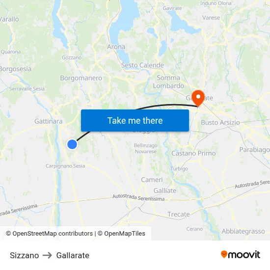 Sizzano to Gallarate map