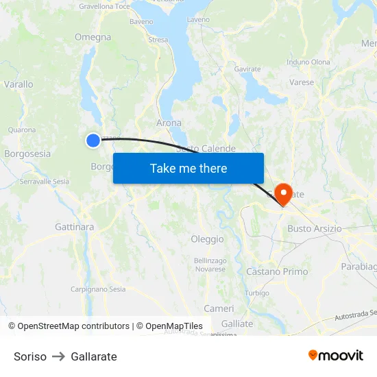 Soriso to Gallarate map