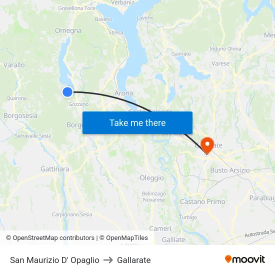San Maurizio D' Opaglio to Gallarate map