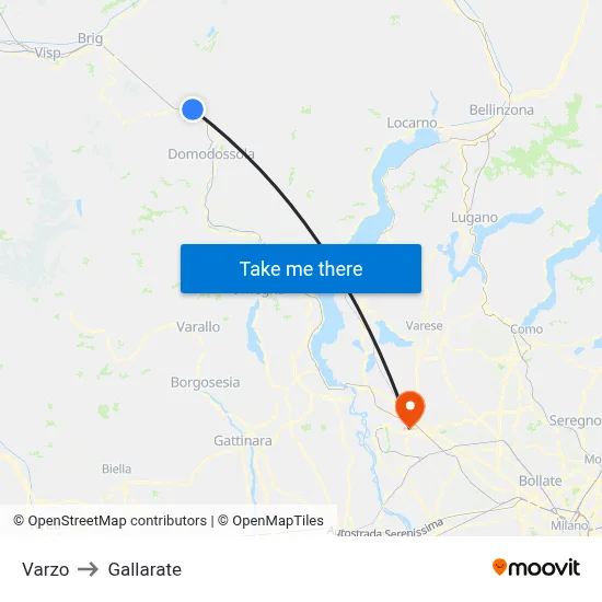 Varzo to Gallarate map