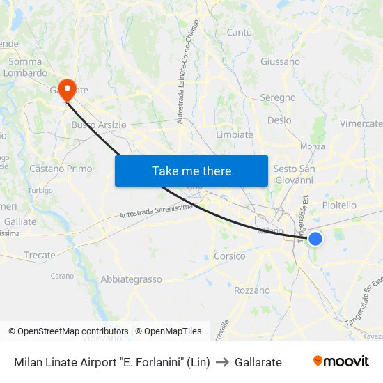 Milan Linate Airport "E. Forlanini" (Lin) to Gallarate map