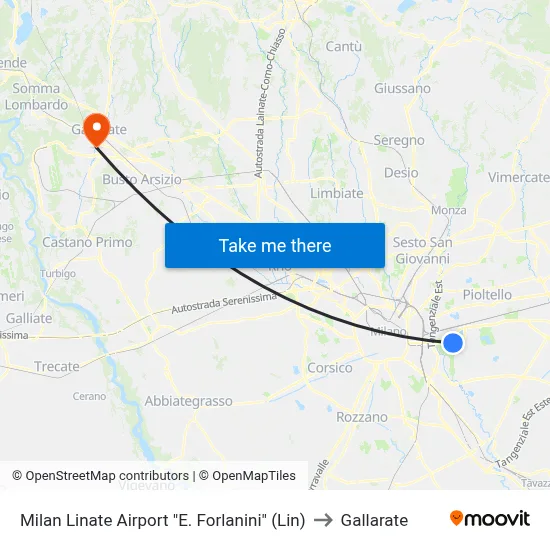 Milan Linate Airport "E. Forlanini" (Lin) to Gallarate map