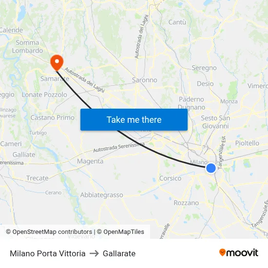 Milan Porta Vittoria to Gallarate map