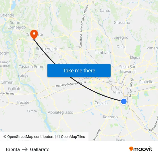 Brenta to Gallarate map