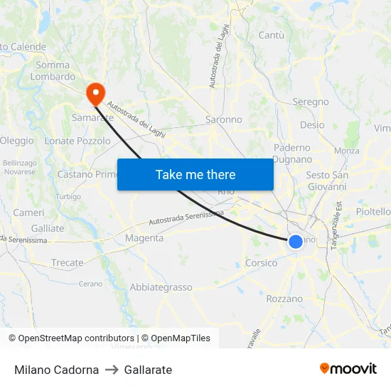 Milan Cadorna to Gallarate map