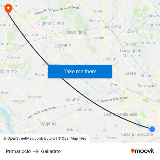 Primaticcio to Gallarate map