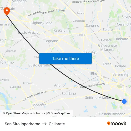 San Siro Ippodromo to Gallarate map