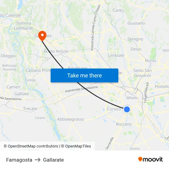 Famagosta to Gallarate map