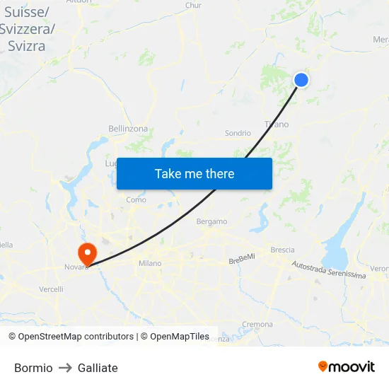 Bormio to Galliate map