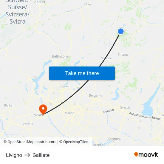 Livigno to Galliate map