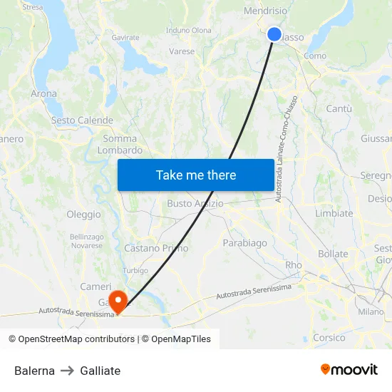 Balerna to Galliate map
