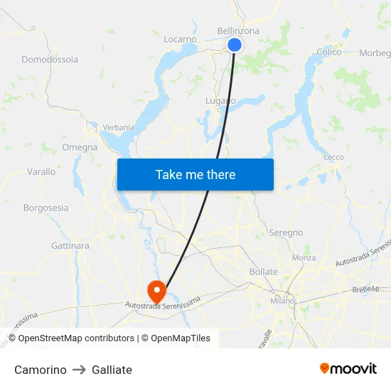 Camorino to Galliate map