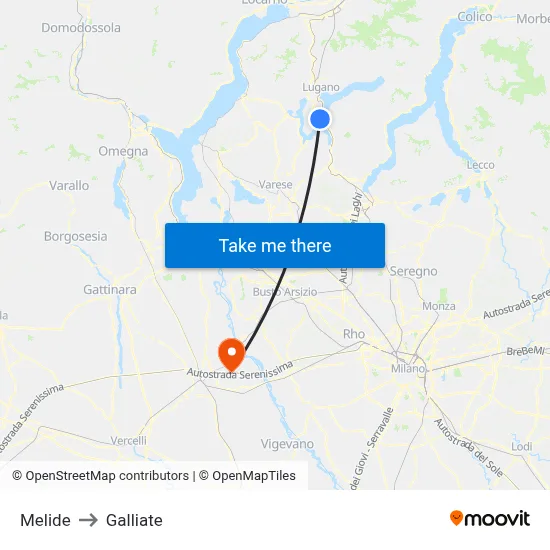Melide to Galliate map