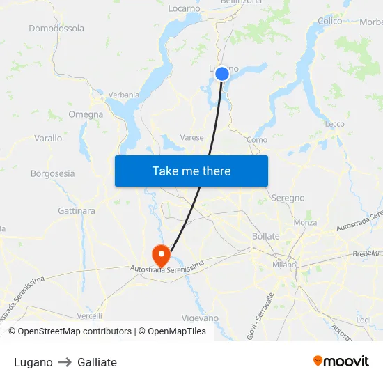 Lugano to Galliate map