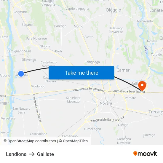 Landiona to Galliate map