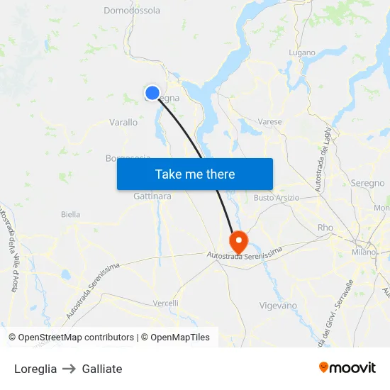 Loreglia to Galliate map
