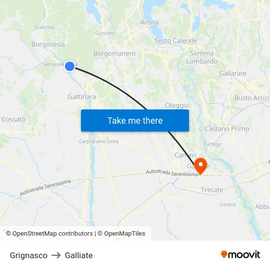 Grignasco to Galliate map