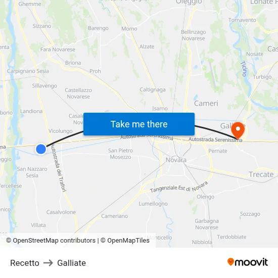 Recetto to Galliate map