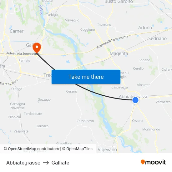 Abbiategrasso to Galliate map