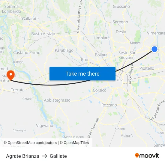 Agrate Brianza to Galliate map