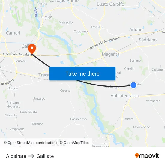Albairate to Galliate map