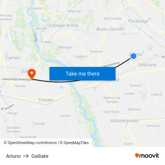 Arluno to Galliate map