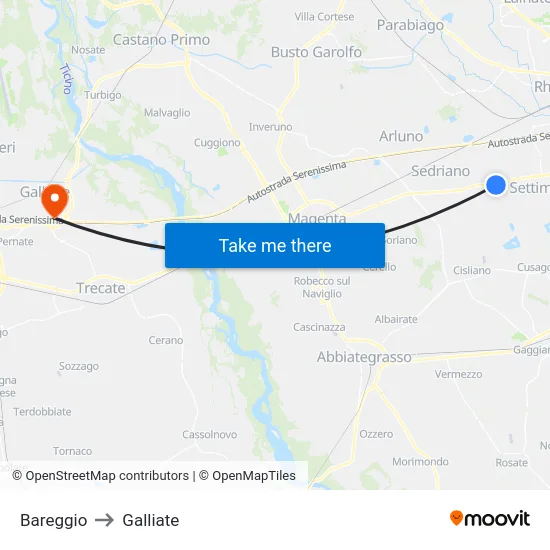 Bareggio to Galliate map