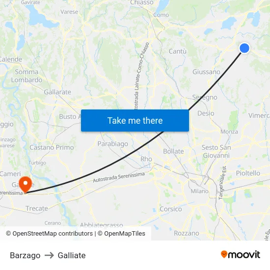 Barzago to Galliate map