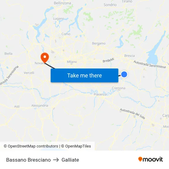 Bassano Bresciano to Galliate map